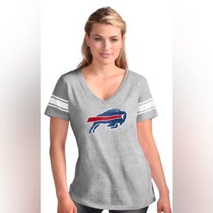 Women's G-III 4Her HeatherGray Buffalo Bills First Pick Distressed V-Neck Tee